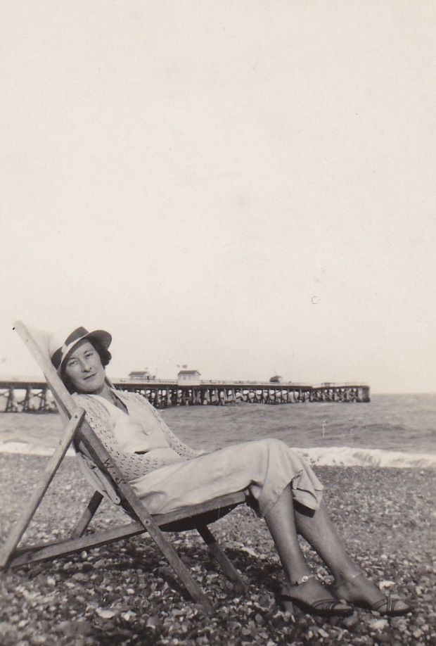 Sunbathing on the shore  beside Southwold pier August 1934. Credit Victoria Berridge